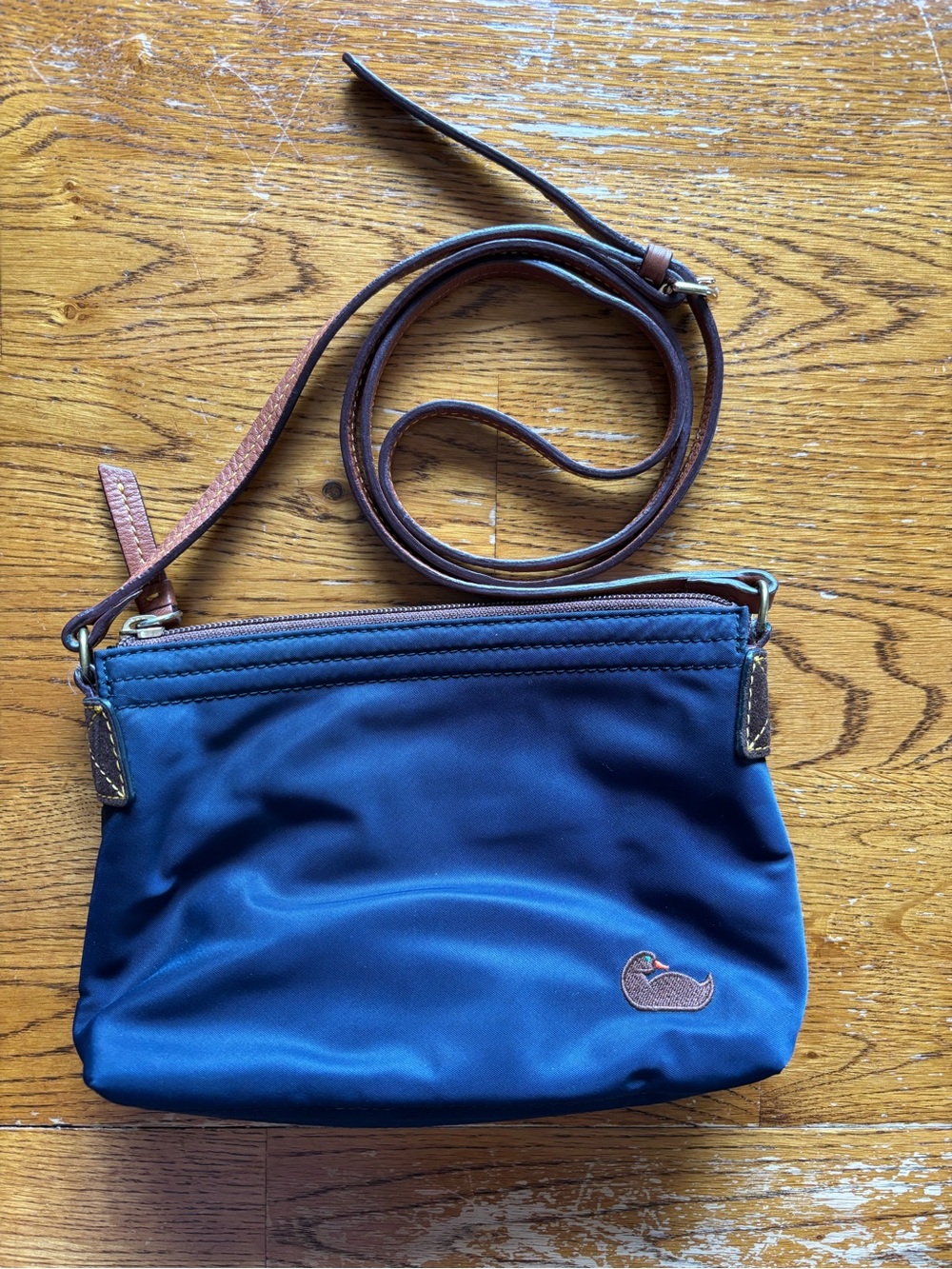 Vintage Dooney & Bourke Navy Crossbody with Brown Leather Trim